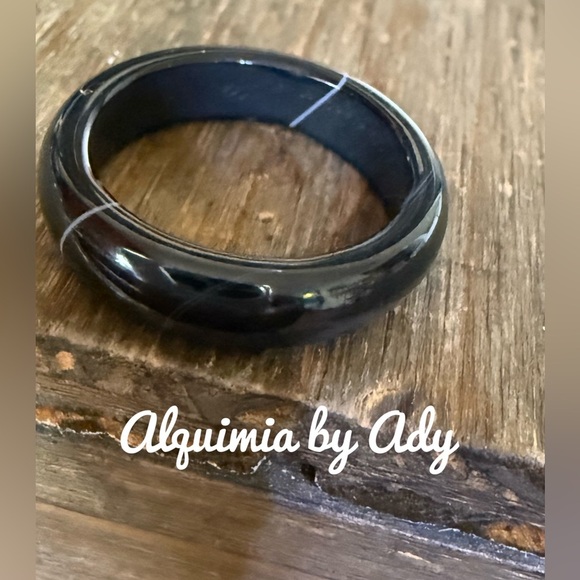Black agate carved unisex ring band - Picture 1 of 2